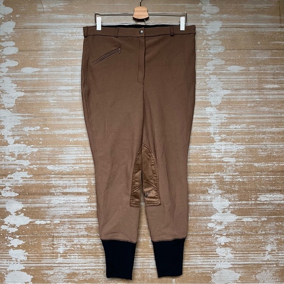 Tuff Rider Pants - Tuff Rider Front Zip Knee Patch Breeches Brown Equestrian Riding Womens 36